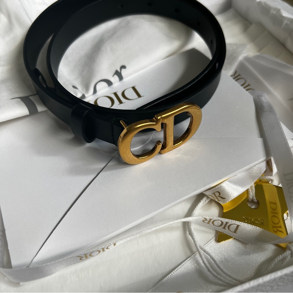 Dior Black Saddle Belt with Gold CD Buckle